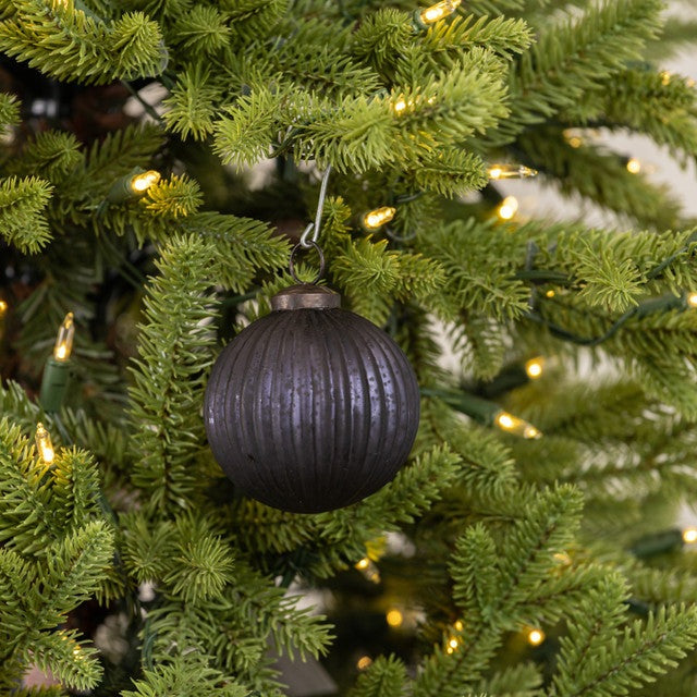 Mercury Glass Ribbed Black Ball Ornament