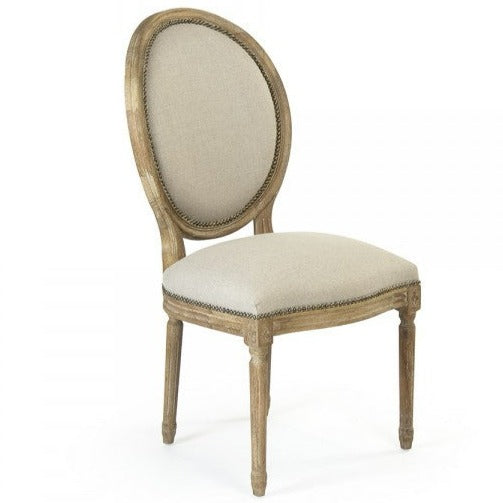 Natural Linen Medallion Side Chair with Nail Head Trim