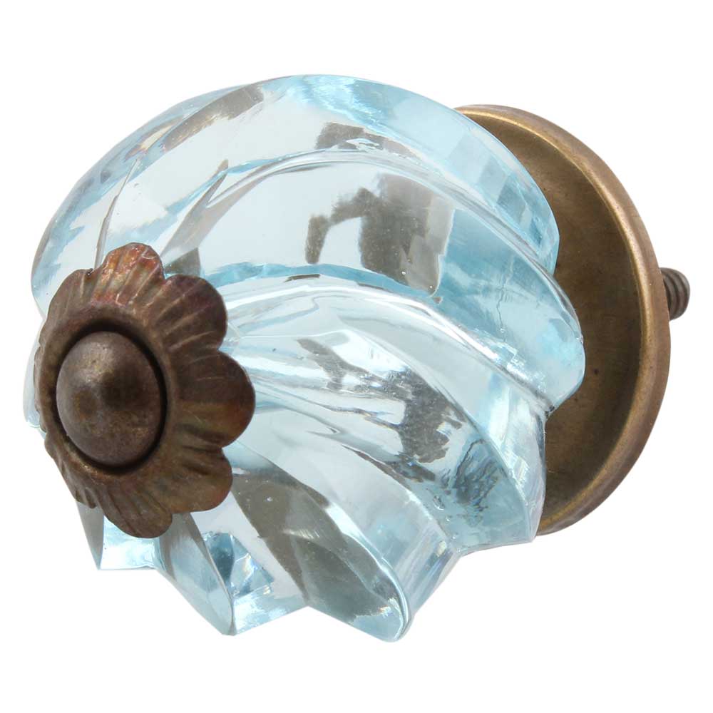 Pale Blue Cut Glass Bronze Knob