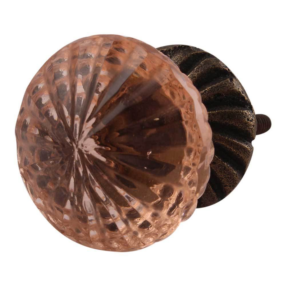 Pink Cut Glass Bronze Knob