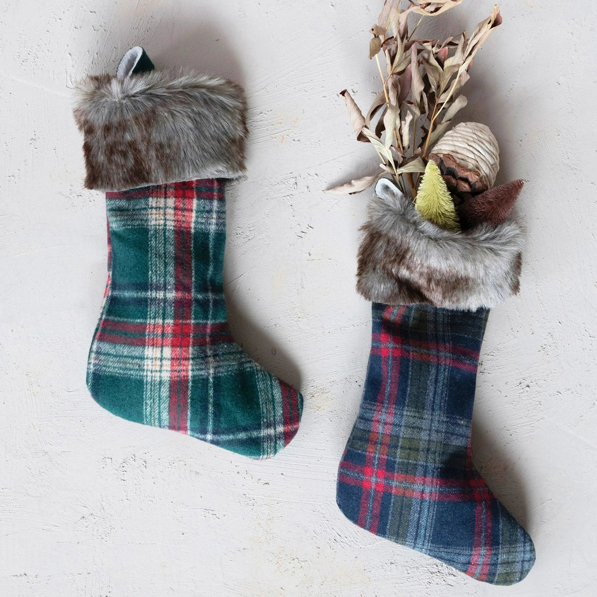 Plaid Flannel Stocking With Fur Trim