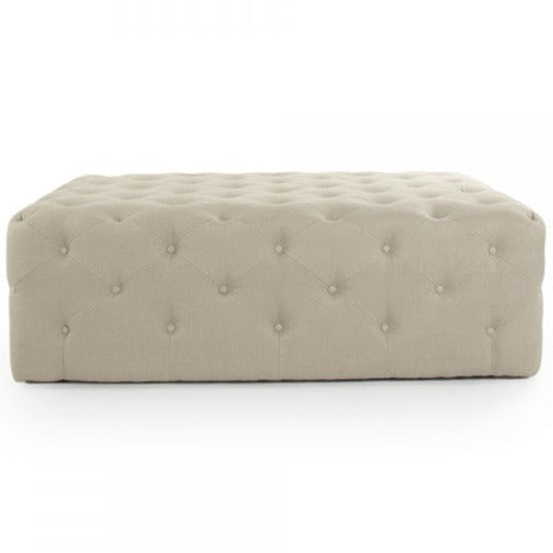 Rectangular Natural Linen Tufted Ottoman