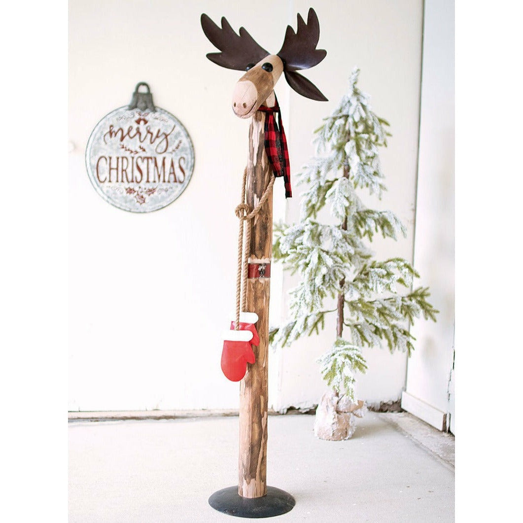 Recycled Wood &amp; Iron Standing Moose