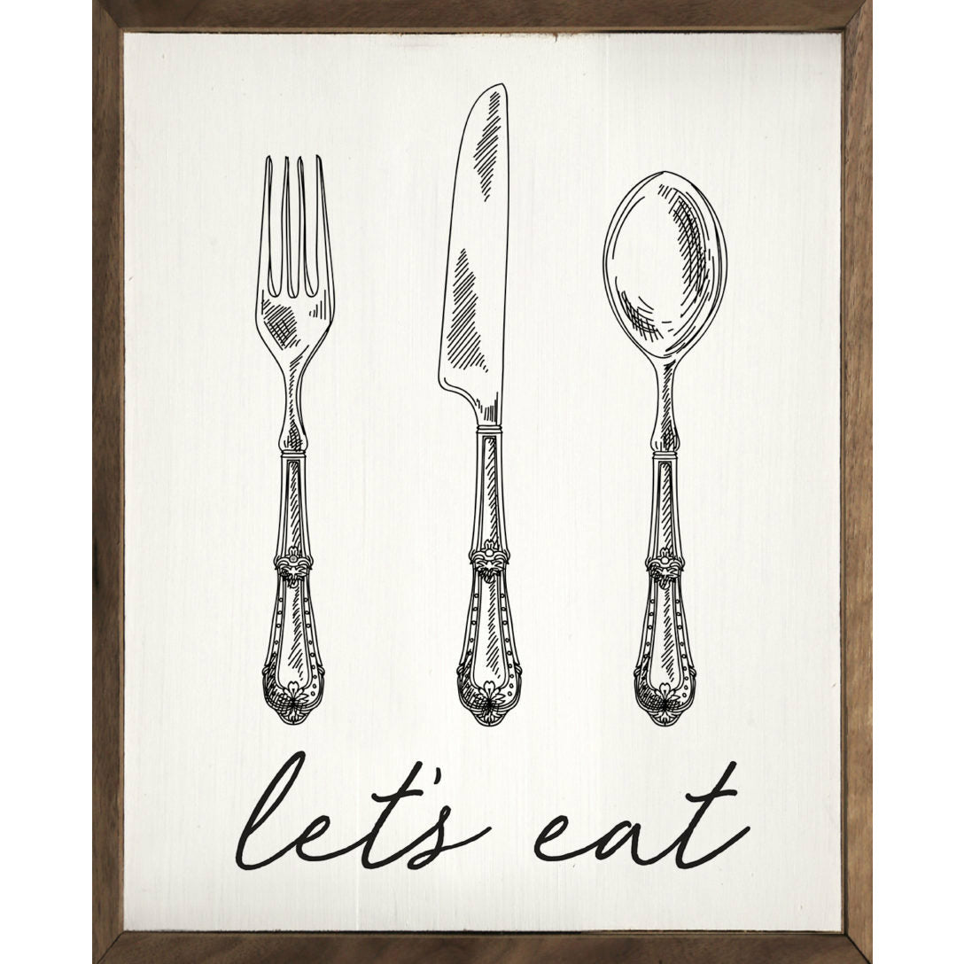 Silverware Let’s Eat Wood Framed Print