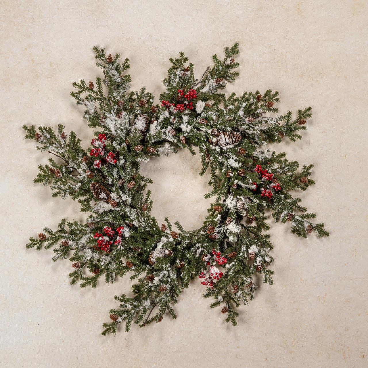 Snowy Pine And Pinecones Wreath With Berries