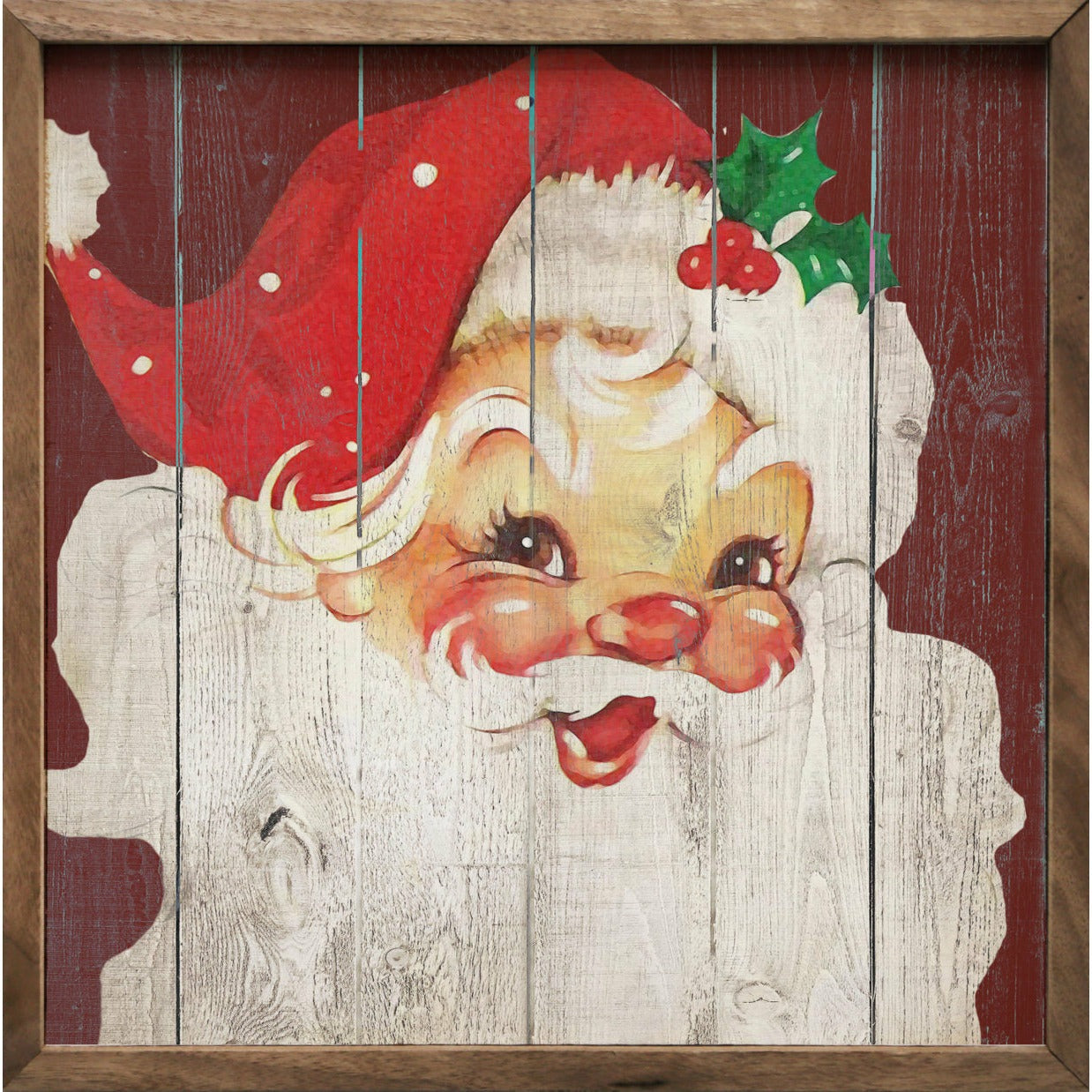 Vintage Cheery Saint Nick Wood Framed Print