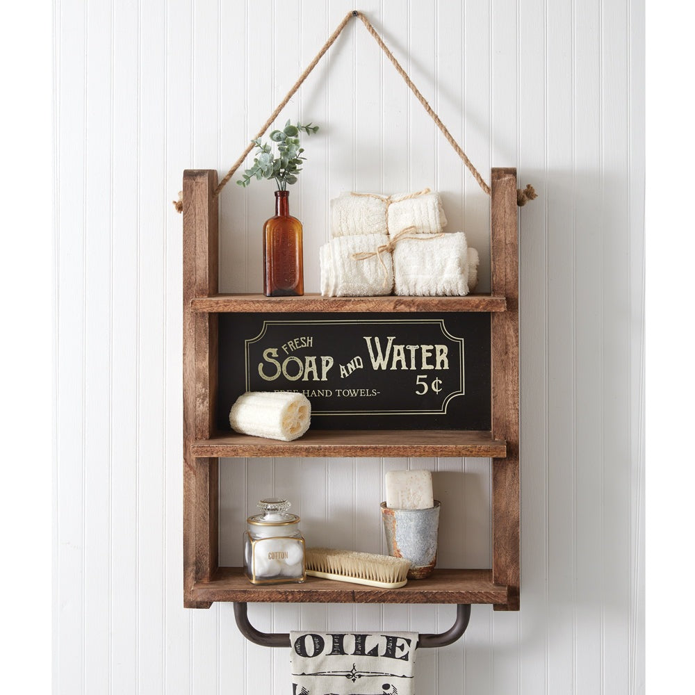 Vintage Style Hanging Wood Bathroom Shelf