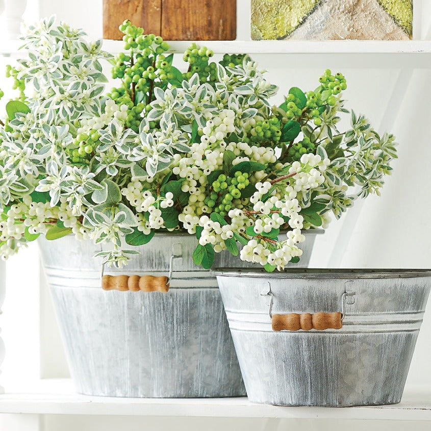 Washed Metal Wall Bucket With Wood Handle