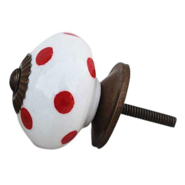 White Red Polka Dots Knob