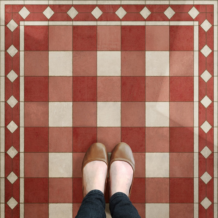 Williamsburg Gingham Tile Red Vinyl Floor Cloth