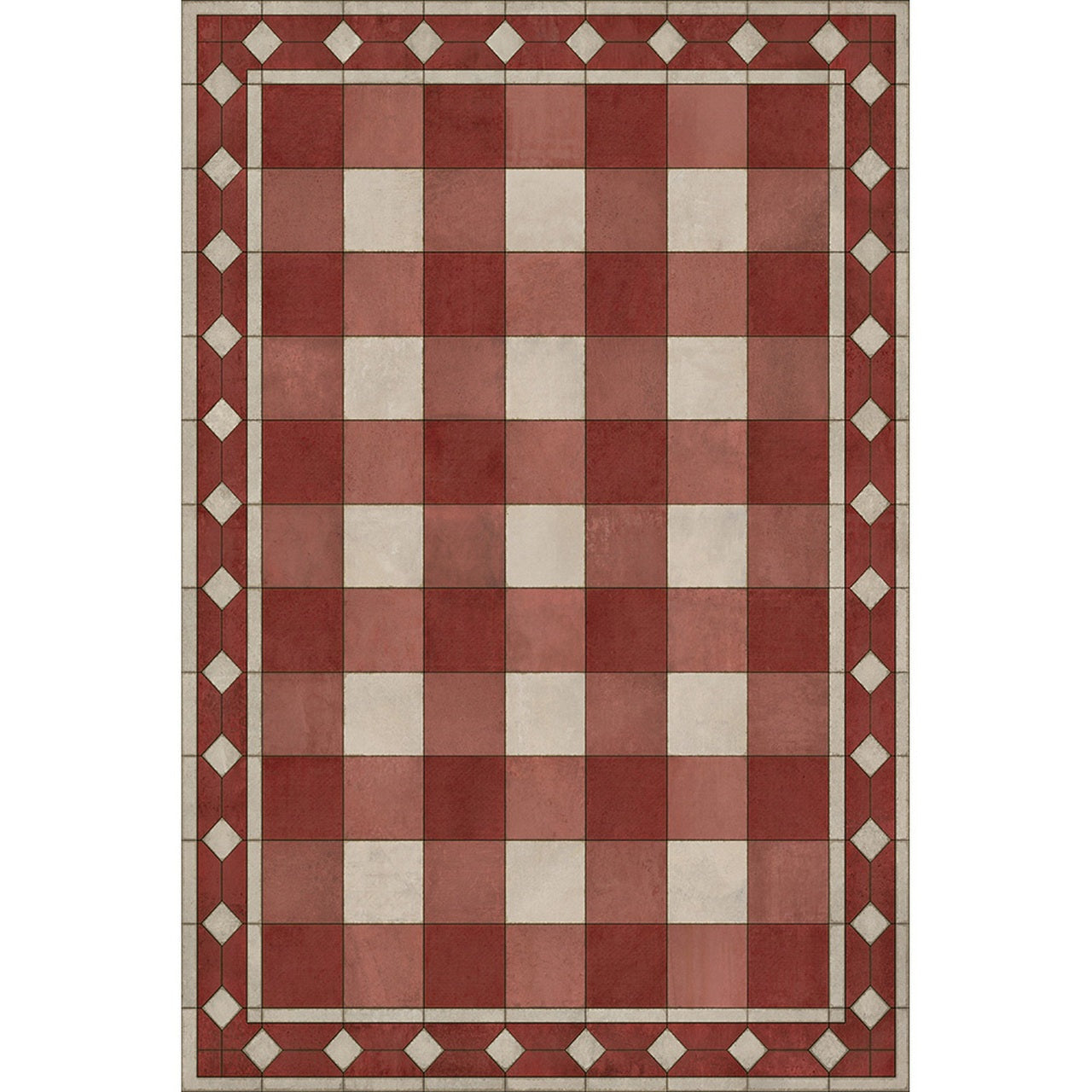 Williamsburg Gingham Tile Red Vinyl Floor Cloth