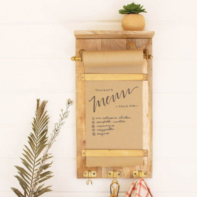 Wooden Wall Note Roll With Hooks