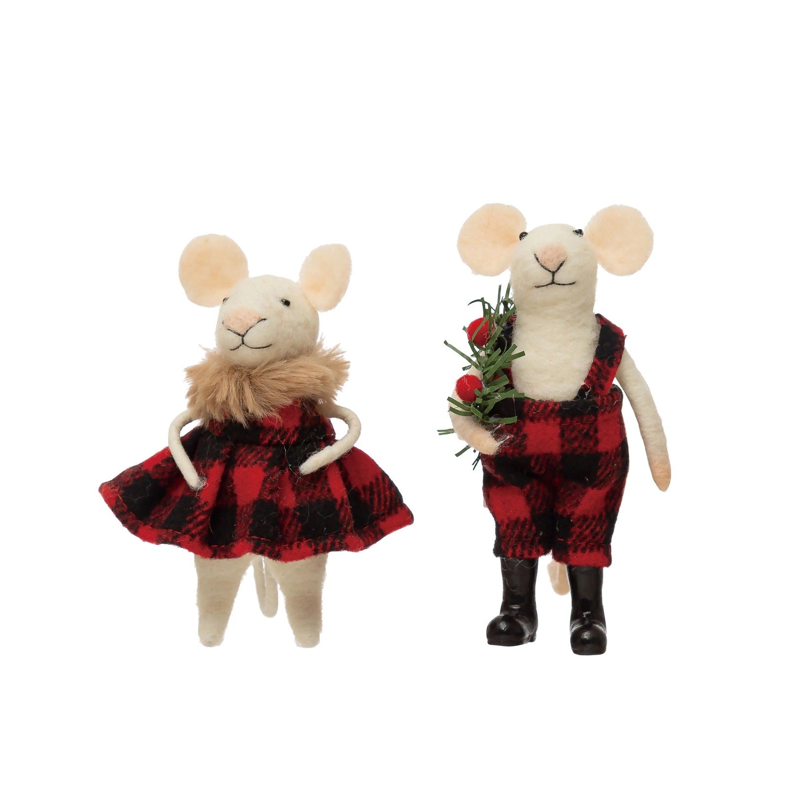 Wool Felt Red Buffalo Plaid Christmas Mouse Ornament