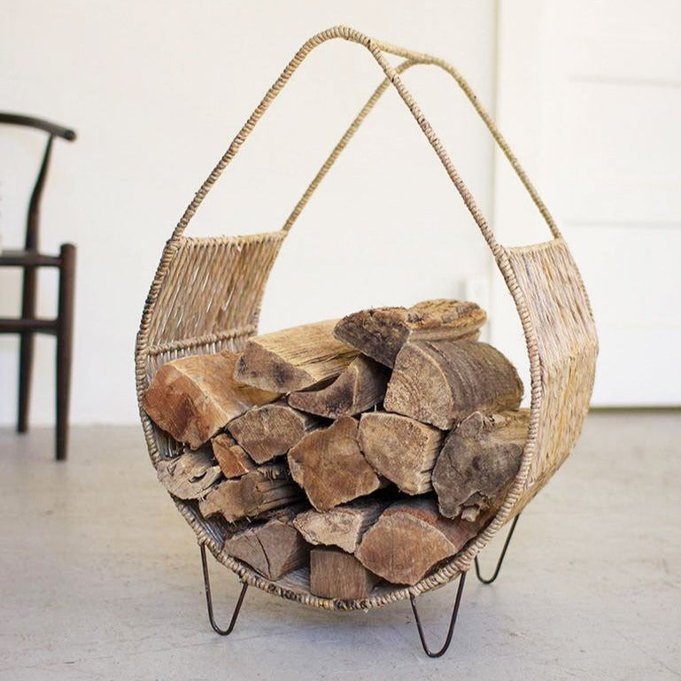 Woven Rush &amp; Metal Log Holder