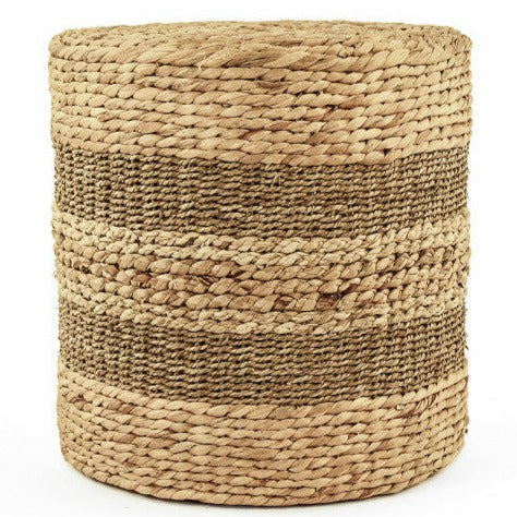 Woven Striped Cylinder Pouf